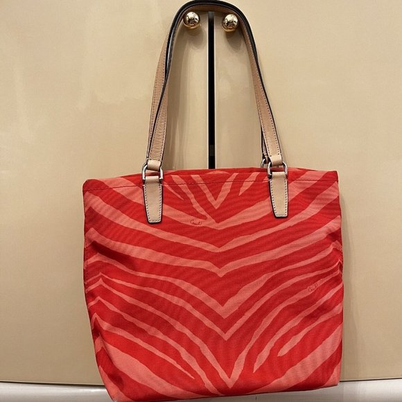 Coach Vintage Y2k Zebra Animal Print Hot Coral Tote Hand Bag - Picture 3 of 13